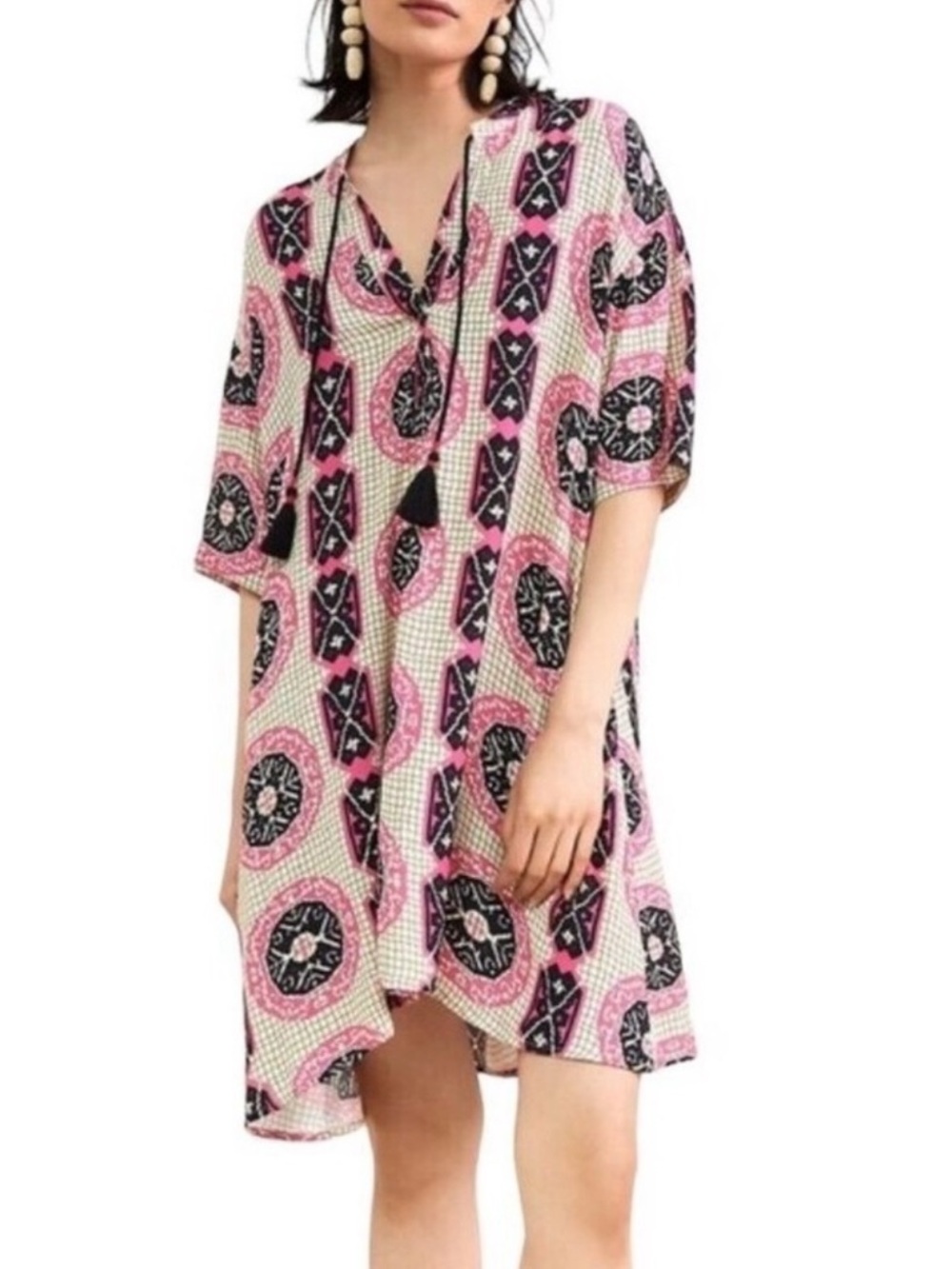 Anthropologie Porridge Pink & Navy Print Tunic Dress